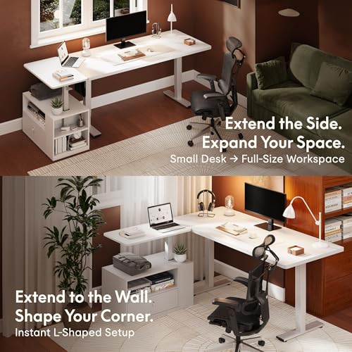 FLEXISPOT H7 CAB Height Adjustable Sit-Stand Computer Workstation Desk with Storage, Pneumatic Lift Laptop Desk with Drawer & Cabinet, Compact Small Space Home Office Desk (25.8"–41.3", White)