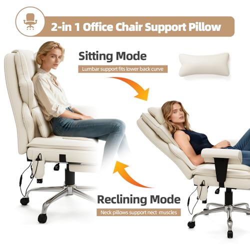 Mvpipi 7-Point Massage Office Chair,Heated Manageral Chair,Ergonomic Executive Chair with Footrest,Adjustable Armrest，Computer Chair for Offices, Study Areas, Gaming Spaces,Beige