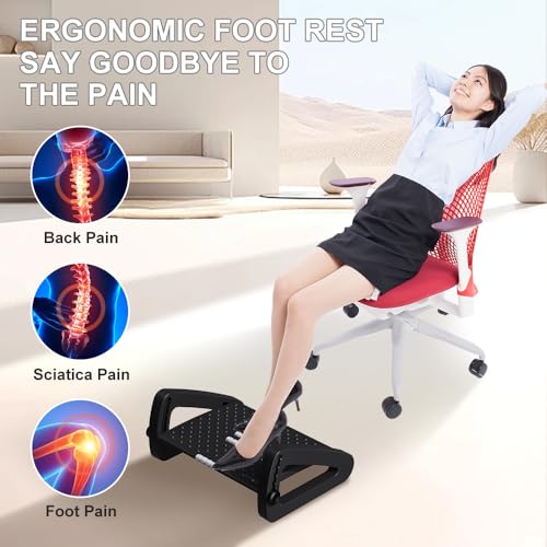 ZLMHYYM Foot Rest for Under Desk at Work - Six Heights Adjustable Under Desk Footrest - Ergonomic Foot Stools for Under Office Desks - Desks Foot Rest with Massage Rollers - Leg Rest for Chair (Black)