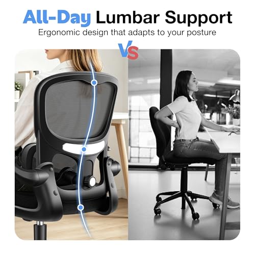 ALLGOD Ergonomic Office Chair, Breathable Mesh Ergonomic Desk Chair with Adjustable Lumbar Support, Flip-up Armrests, Computer Chairs Comfortable for Home, Office, Work, 300lbs, Black, Upgrade