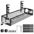 Under Desk Cable Management Tray No Drill 15.1’’, Metal Mesh Cable Management Box with Hybrid Side Slots Cable Raceway,Adjustable Cable Tray with Wire Management for Office Home,1 Pack (Black)