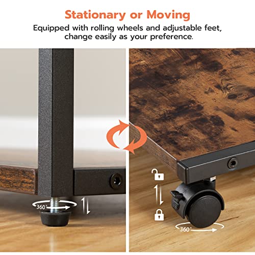 HOOBRO Under Desk Printer Stand, 2-Tier Industrial Printer Cart with Storage Shelf, Mobile Machine Holder Table Stand, for Home and Office, Rustic Brown and Black BF42PS01