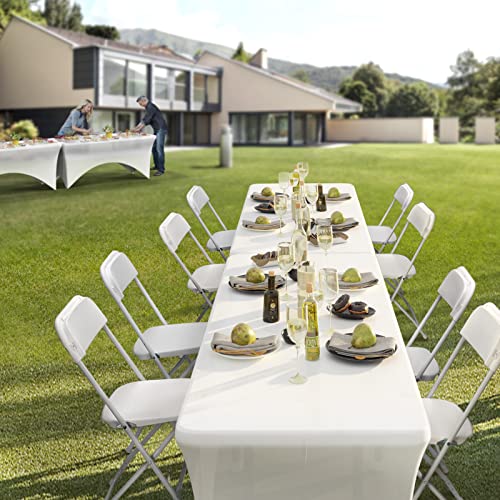 Bonnlo Folding Chairs Set of 10, White Plastic Chair Sturdy Seat with Metal Frame, Perfect for Party, Event, Wedding, Birthday, Office, Outside Entertaining