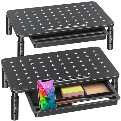 Zimilar 2 Pack Monitor Stand Riser with Drawer - 3 Height Adjustable Metal Monitor Stand with Unique Star Mesh for Computer Laptop Notebook Printer