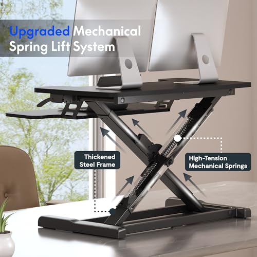 FLEXISPOT 32" Standing Desk Converter, Space-Saving Desktop Riser for Home Office, Sit Stand Computer Workstation for Laptop & Dual Monitor Setup, Black