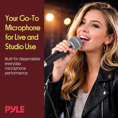 Pyle Professional Dynamic Vocal Microphone - Moving Coil Dynamic Cardioid Unidirectional Handheld Microphone with ON/OFF Switch Includes 15ft XLR Audio Cable to 1/4'' Audio Connection - PDMIC59