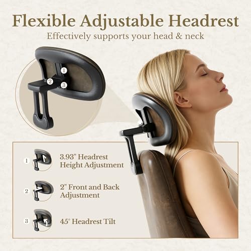 Perledesign High Back Office Chair with Lumbar Support - Ergonomic Executive Desk Chair, Adjustable Swivel Computer Chair in Premium Faux Leather for Home Office Comfort, Brown