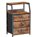 Furnulem Nightstand with 3 Drawers and 2-Tier Shelf, Fabric Small Dresser Organizer Vertical Storage Tower for Bedroom, Closet, Hallway, Nursery, End Table Side Furniture, Sturdy Steel Frame, Wood Top