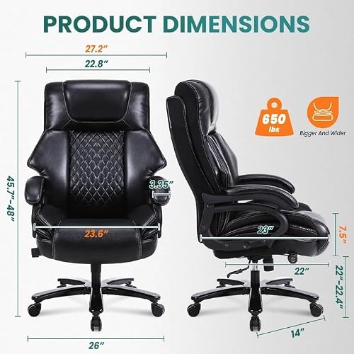 BOSMILLER 650lbs Large Big and Tall Office Chair for Heavy People with Adjustment Lumbar Support, Comfy Padded Heavy Duty Leather Executive Office Chair with Quiet Rubber for Adults 8 Hours Daliy Work