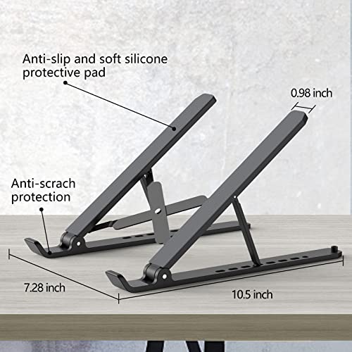 Tonmom Laptop Stand for Desk, Adjustable Laptop Riser ABS+Silicone Foldable Portable Notebook Holder, Ventilated Cooling Notebook Mount Computer Stand for 10-15.6” Laptops,Tablets-Black