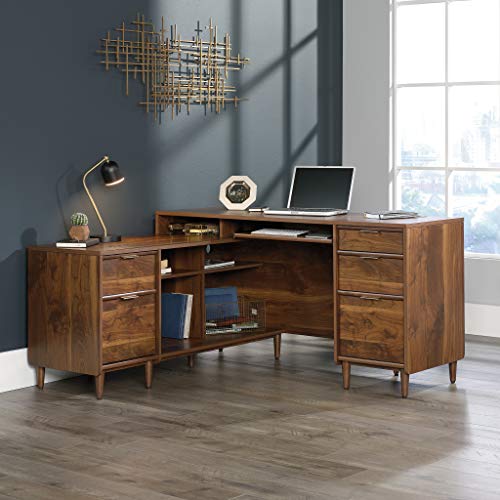 Sauder Clifford Place L-Desk, L: 59.06" x W: 53.54" x H: 30.2", in Grand Walnut finish