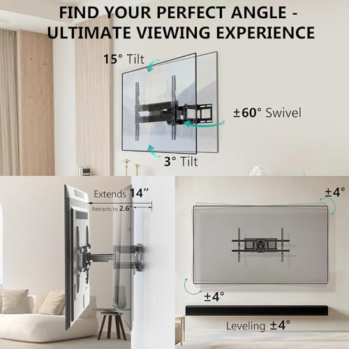 WALI Full Motion TV Wall Mount for 32–70 Inch TVs – Dual Articulating Mount with Swivel, Tilt & Extension | VESA up to 400x400mm | Fits 12/16" Wood Studs | Holds Up to 88 lbs