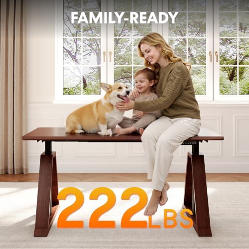 FLEXISPOT 60 x 30 Inch Oak Executive Standing Desk, Dual Motor Electric Height Adjustable Desk, Mid-Century Modern Sit-Stand Desk for Home Office and Writing, 222 LBS, Walnut