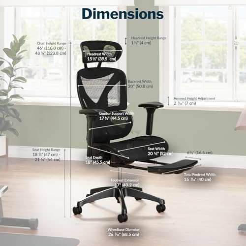 Vari ComfortFlex Office Chair (Gen 2) - Ergonomic Chair with Dynamic Lumbar Support - Adjustable Headrest and Retractable Leg Rest - Fully Customizable for Home or Office