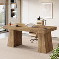 Tribesigns 55-Inch Executive Desk, Thick Wood Office Computer Desk with Double Pedestal, Modern Minimalist Workstations Writing Table Conference Table Furniture for Home Office, Brown