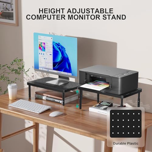 WALI Bundles- Computer Monitor Stand for Desk and Desk File Organizer, 4 Tier Desktop Paper Letter Tray Organizer with Drawer and 2 Pen Holders (PTT001+DO005DH-B)