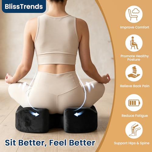 BlissTrends Seat Cushion with Velvet Cover, Thick Memory Foam Cushions for Office Chair, Car Seat, Airplane, Relieving Pressure Tailbone Sciatica Back Pain for Long Sitting, Car Drivers 4.7in Black