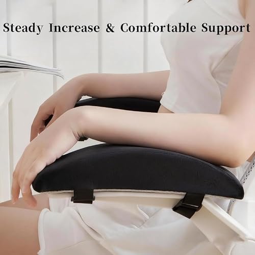 Office Chair Armrest Pads, 2 Pack Memory Foam Arm Rest Covers, Elbow Pillow Pressure Relief Arm Riser for Desk, Gaming Chair, Wheelchair Armrest Pads (Black)