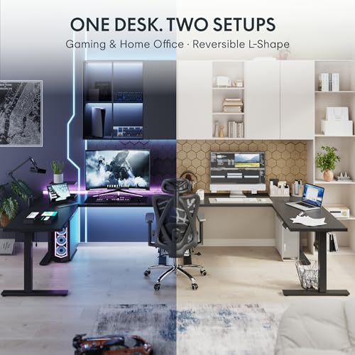 FLEXISPOT L Shaped Standing Desk, 71 x 63 Inch Electric Height Adjustable Corner Desk, Sit Stand Computer Workstation, Preset Controller, Home Office, Black Frame with Black Top