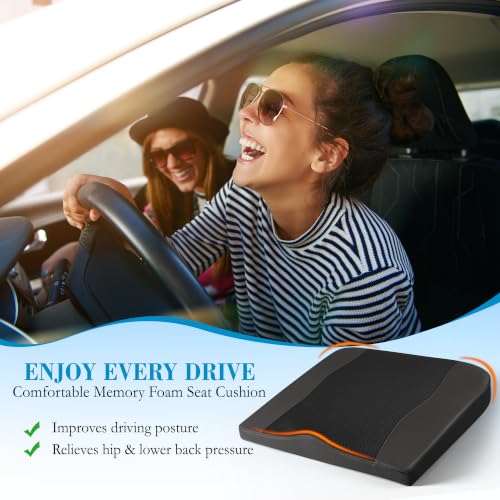 Lofty Aim Car Seat Cushion, Comfort Memory Foam Car Cushions for Driving - Sciatica & Lower Back Pain Relief, Driver Seat Pillow for Auto, Office Chair, Wheelchair - Black