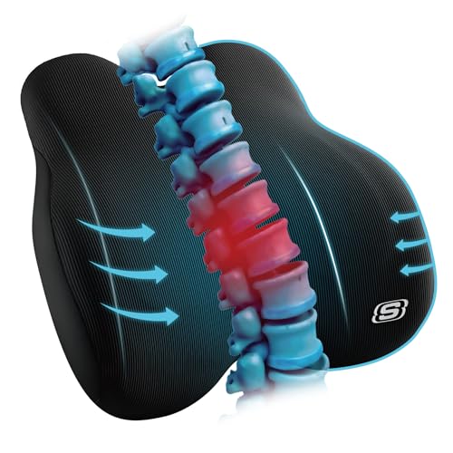 Skechers Memory Foam Lumbar Pillow,Lumbar Support Pillow for Office, Chair Lower Back Pain Relief Lumbar Pillow, Ergonomic Design Back Support Pillow for Office Chair, Car, Home, Travel,Black