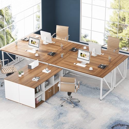 Tribesigns 63 inches Executive Desk and 47" lateral File Cabinet, L-Shaped Computer Desk Home Office Furniture Set with Drawers and Storage Shelves, Office Table with Cabinet (Walnut+White, 63)