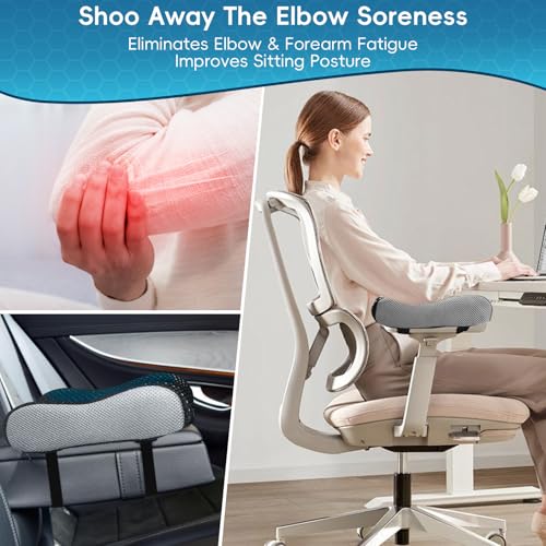 YaZimalu Cooling Gel Armrest Pads,Thick Memory Foam Elbow Pillow for Desk & Gaming Chairs Ergonomic Forearm Support for Pressure Relief,Universal Adjustable Cushion for Work from Home (Set of 2)