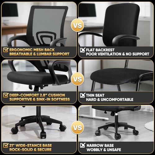 Magshion Ergonomic Office Chair 10 Pack, Mid-Back Mesh Desk Chair, Adjustable Swivel Computer Chair with Lumbar Support & Breathable Backrest for Gaming, Work, Study, 300 Lbs Capacity, Black