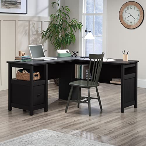 Sauder Cannery Bridge L-Shaped Office Desk with Storage Drawer and Self, in Raven Oak