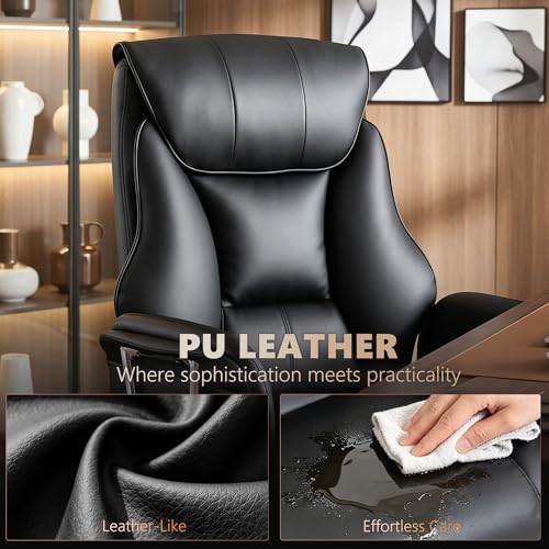 HOMCOM Massage Office Chair with 6-Point Vibration, 155° Recline & Retractable Footrest, PU Leather Executive Computer Desk Chair with Lumbar Support, Pocket Springs, Wheels for Home Office, Black