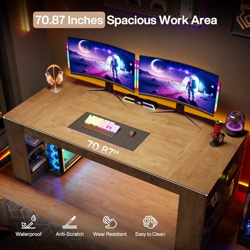 Tribesigns 70.9-Inch Executive Desk with Storage, Large Office Computer Desk with Shelves, Modern Wood Writing Table Business Furniture Workstation for Home Office, Rustic Brown