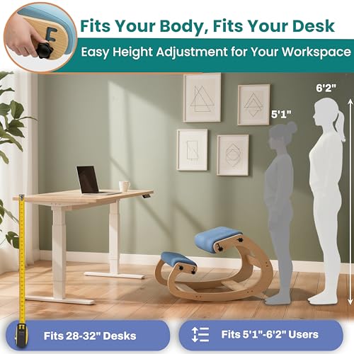 NYPOT Ergonomic Kneeling Chair with Adjustable Seats - Knee Chair for Posture Correction & Kneel Rocking Stool for Desk - Back Pain Relief for Home and Office, Supports 250 pounds - 5 Years Warranty