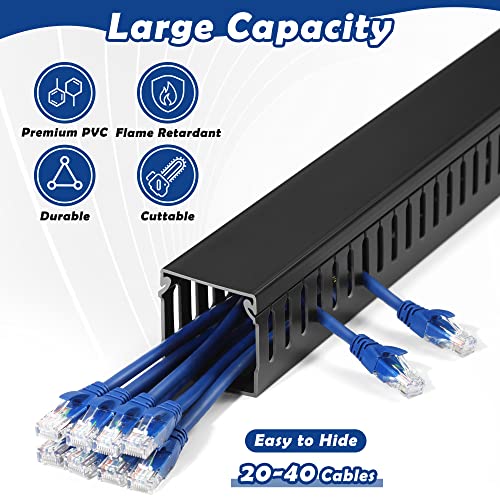 ZhiYo 2x2in Cable Raceway, 6ft Server Rack Cable Management Under Desk Cord Organizer, Electrical Safe PVC Cable Hider Open Slot Wire Raceway for Network/PC/TVs, Wire Duct Black