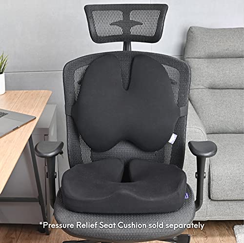 C CUSHION LAB Extra Dense Lumbar Pillow - Patented Ergonomic Multi-Region Firm Back Support for Lower Back Pain Relief - Lumbar Support Cushion with Strap for Office Chair, Car, Sofa, Plane - Black