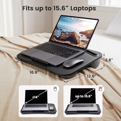 HUANUO Laptop Lap Desk, Fits up to 15.6-Inch Laptops and Tablets, Portable Lap Desk with Cushion, Phone Holder and Storage Bag, Black Lapdesk for Home Office or Dormitory