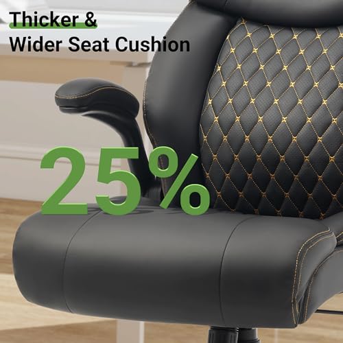 BLISNEST Office Chair, Big and Tall Executive Chairs with Lumbar Support for Back Pain, Breathable Desk Computer Chair with Adjustable Flip-up Armrests, Wide Cushion Swivel Home Office Chair Black PU