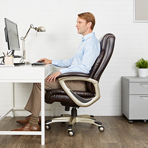Amazon Basics Big and Tall Executive Office Chair with Lumbar Support, Adjustable Height, 360-Degree Swivel, 350-Pound Capacity, 28.5"D x 30.25"W x 47.9"H, Brown with Pewter Finish