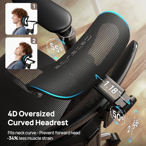 Ergonomic Office Chair with Lumbar Support - Over 10 Hours Sitting Comfortable, Mesh Big and Tall Home Computer Desk Chairs, 4D Headrest, 630° Armrst, Seat Depth Adjustable, 330 LBS