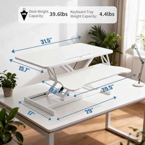 KYDEVO Standing Desk Converter, Height Adjustable Sit to Stand Riser, Dual Monitor and Laptop Workstation with Wide Keyboard Tray, Desk Lifter for Home Office