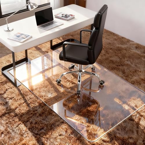 Azadx Tempered Glass Chair Mat for Carpet 32" x 48" Heavy Duty Office Chair Mat for Carpets 1/5" Thick for Carpeted Floor/Hard Floor Easy Glide Carpet Protector with Round Corner and Polished Edge