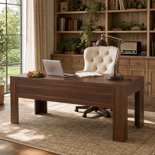 Tribesigns 63 in. Long Office Desk with Spacious Tabletop,Wooden Computer Desk with Sturdy Legs and Front Baffle,Modern Workstation for Home Office,Walnut
