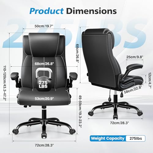 Stella Mia Ergonomic Office Chair – High Back Executive Leather Desk Chair with Inflatable Lumbar Support for Back Pain, Heavy-Duty Computer Desk Chair for Long Workdays, Black