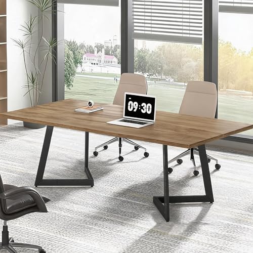 Tribesigns 62.2-Inch Industrial Executive Desk, Simple Modern Home Office Computer Desk with Sturdy Metal V-Shaped Legs, Large Study Writing Table Business Workstation, Easy Assembly (Brown+Black)