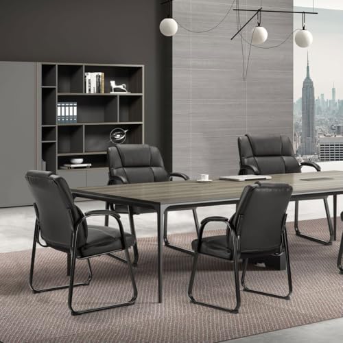UOCFYK PU Leather Conference Room Chair, Tall Back Chairs with with Padded Arms and No Wheels, Guest Chairs of 2 for Reception Waiting Room Black