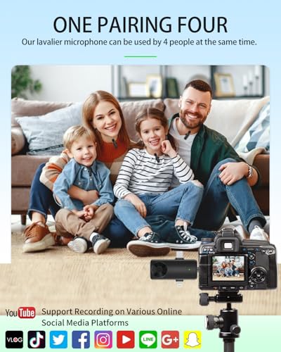 Gicorino Wireless Lavalier Microphones Compatible for iPhone, Android Phone, Camera, Computer, Professional Wireless Mini Microphone for Video Recording, Vlog, YouTube, TikTok (4 Mics)