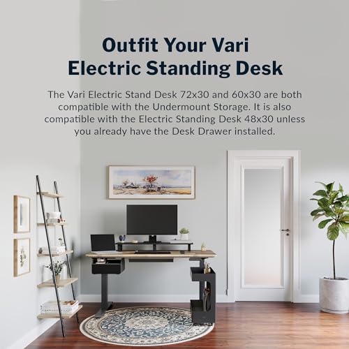 Vari Steel Under Desk Storage Organizer with Drawer - Slim Hanging File Storage Shelf and Stationary Tray - Easy Assembly - Home Office VariDesk Accessory - Black, 13.39" x1 9.29" x 9.45"