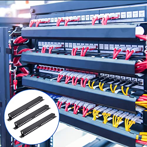 Leinuosen 4 Pcak 1U 19'' Cable Manager 24 Slot Horizontal Rack Mount Wire Management Server Rack Management Metal Finger Duct Wire Organizer with Cover and Mounting Screws for Network Cabinet
