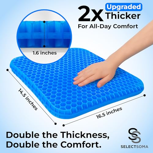 SelectSoma Double-Thick Gel Seat Cushion for Long Sitting Pressure Relief for Back, Sciatica, Coccyx, Tailbone Pain - Cushion for Airplane Travel, Office Chair, Wheelchair, Car & Truck - Egg Seat Pad