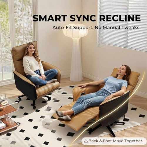 Liftsync Ergonomic Executive Recliner, Adjustable Electric Office Chair 90-155° with Footrest, 4-Position Headrest, 300LBS Heavy Duty, 2-in-1 Base Swivel Desk Chair w/USB, Brown & Black PU Leather
