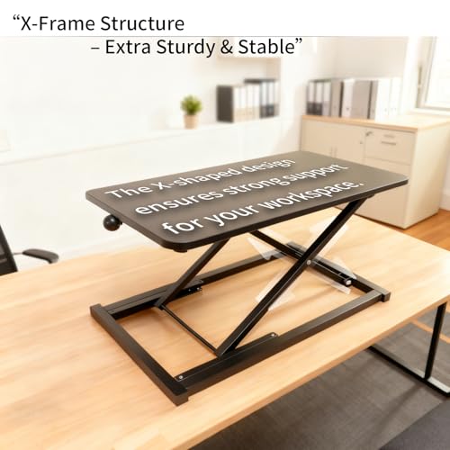 Amestar 23.6 Inch Standing Desk Converter Adjustable Height, Black Computer Desk, Sit Stand Tabletop Monitor and Laptop Riser Platform Workstation, Computer Keyboard Stand for Desktop
